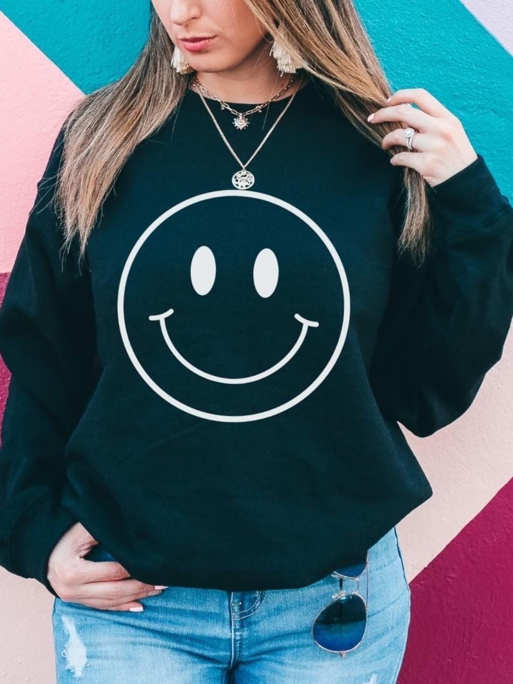 Oat Collective Black Smiley Face Sweatshirt